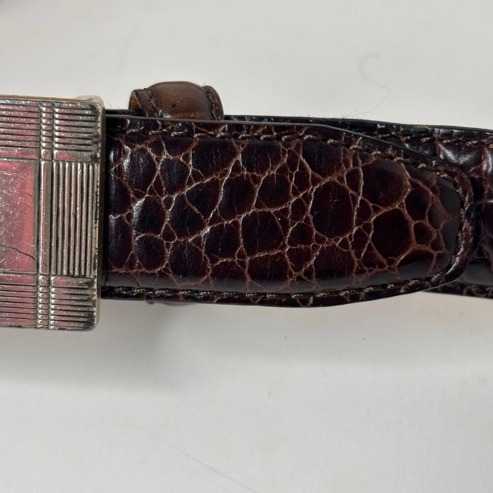 Ralph Lauren Brown Leather Belt Size S Textured Silver-tone Buckle RL Initials - Picture 11 of 13
